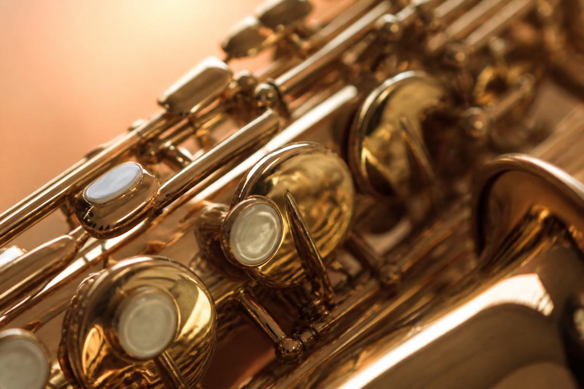 Close detail of saxophone keywork